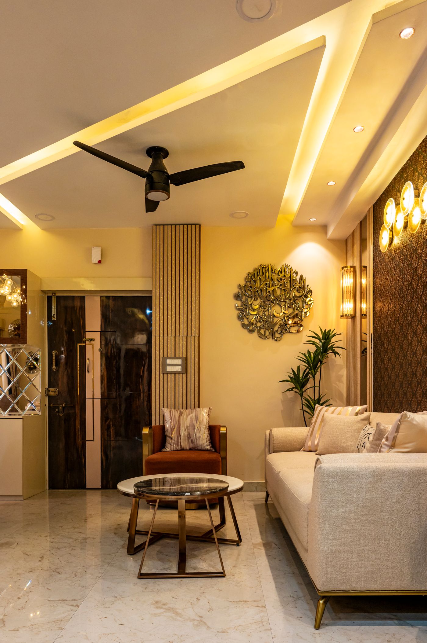 Stock inspiration: concealed ceiling lighting and downlights in a living room.